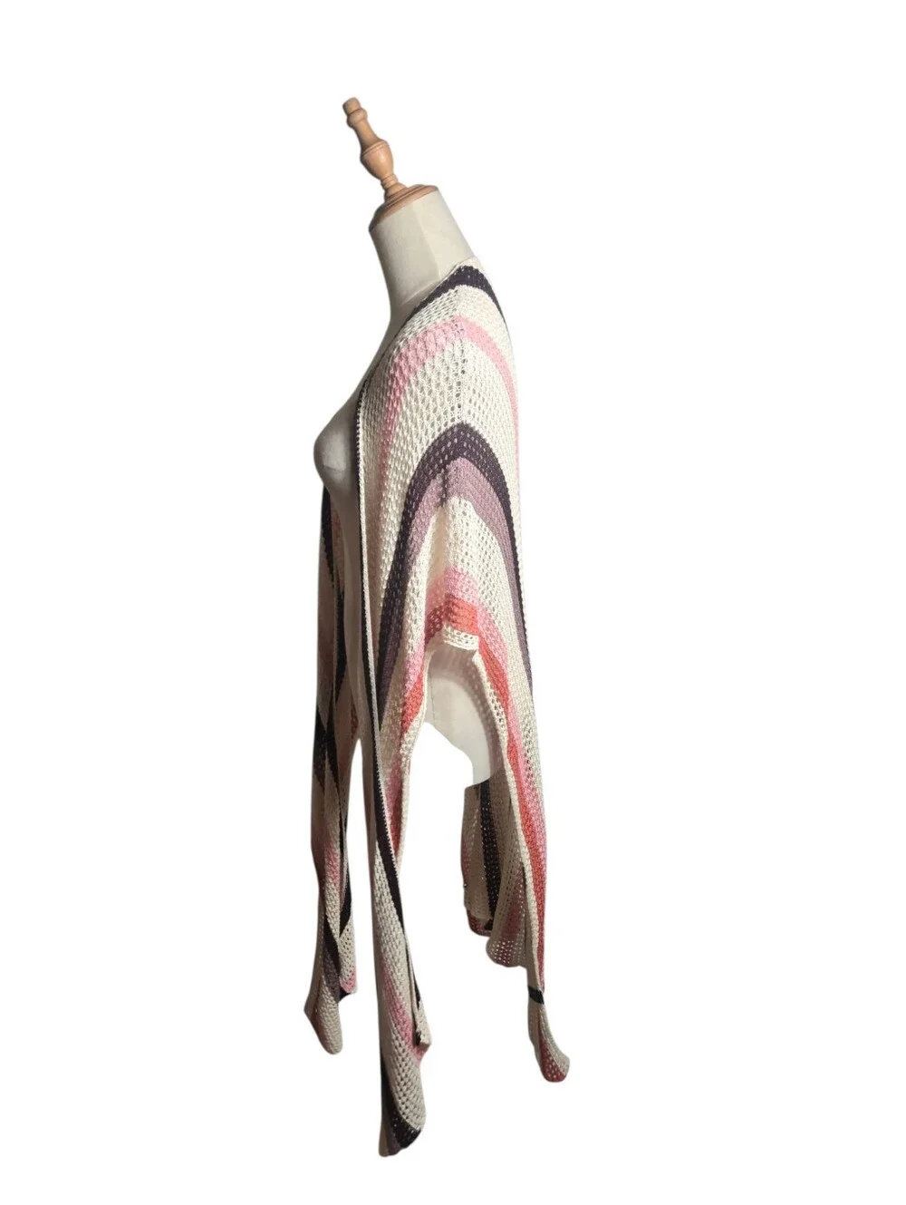 House of Harlow 1960 Open-Knit Shawl Wrap  in Cream & Brown NWT